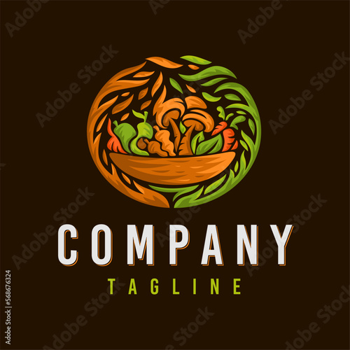 Modern colorful vegan vegetable food logo design template.