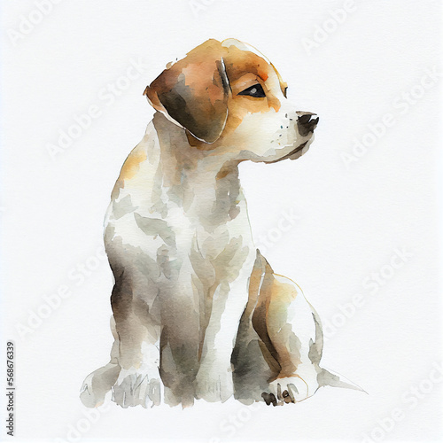 Watercolor illustration of a cute dog. Generative ai
