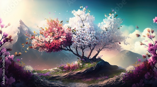 Cherry Blossom day background illustration spring blooming generatie ai