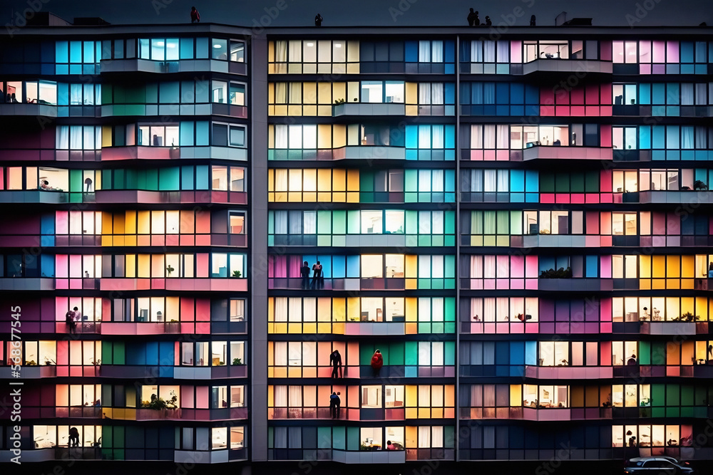 Modern windows facade building front. 3d illustration. digital art