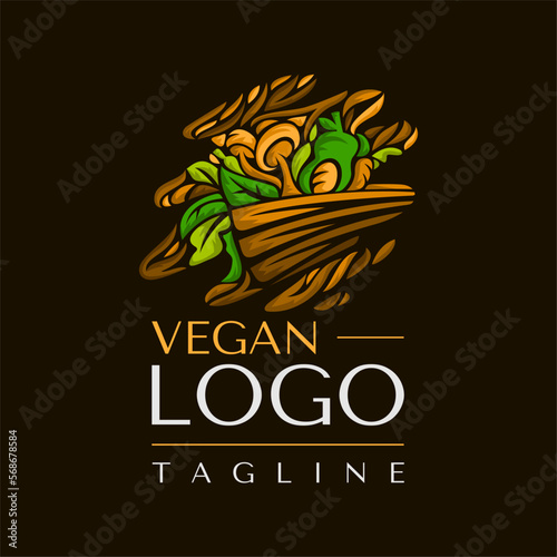 Decorative vegan food meal logo design template