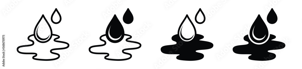 Puddle icon set. Puddle with water drops icon symbol. Simple puddle and water drops with line annd flat style, vector illustration Puddle icon set. Puddle with water drops icon symbol. Simple puddle and water drops with line annd flat style, vector illustration