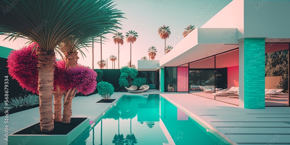 Picture of ภาพประกอบสต็อก outdoor living concept, modern minimalist architecture ...