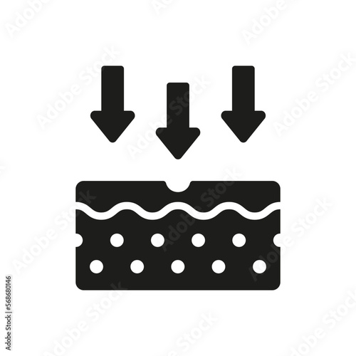 Penetration of UV Ray to Skin Glyph Pictogram. Skin Absorption Silhouette Icon. Arrow Down to Skin Layer Icon. Skin Nutrition Concept. Isolated Vector Illustration