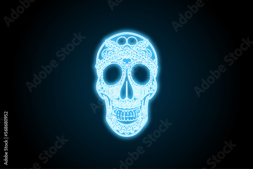 Neon glowing skull with chains illustration icon 