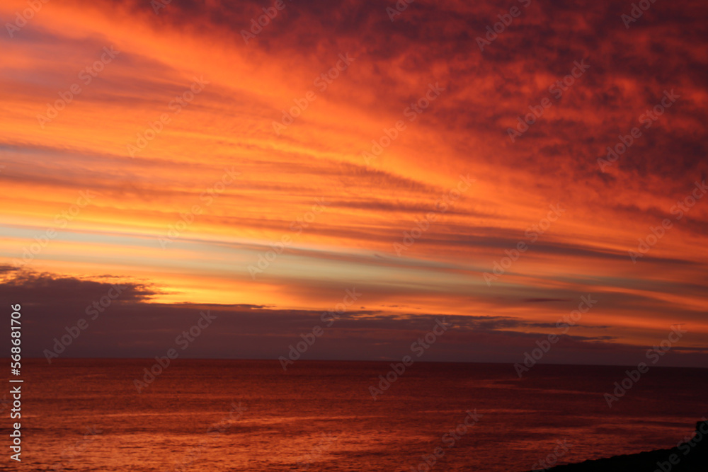 Sunset on Easter Island, Rapa Nui, Polynesia, Chile, South America