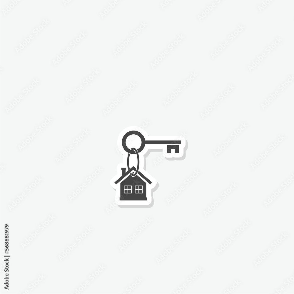 Key and house sign sticker isolated on gray background Key and house sign sticker isolated on gray background
