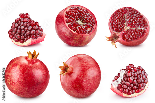 Pomegranate isolated on white background. Fresh pomegranate. Clipping path pomegranate. Pomegranate macro studio photo