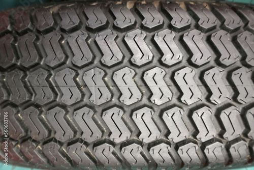 Tread tire of a tractor. Harvester close-up