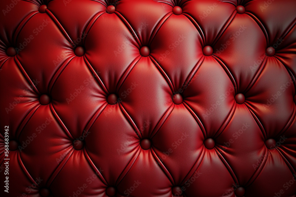 Fototapeta premium Stylish Red Leather Sofa Texture with Button Background - A Generative AI Design