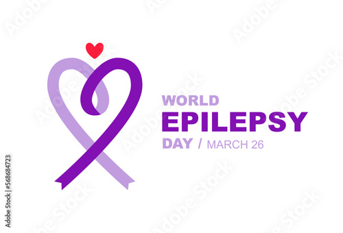 Purple ribbon in the shape of a heart. World Epilepsy Day, 26 March. Stylish postcard, poster, banner, etc. Vector illustration
