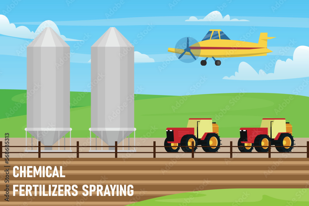 Chemical fertilizer spraying 2d vector illustration concept for banner, website, illustration, landing page, flyer, etc