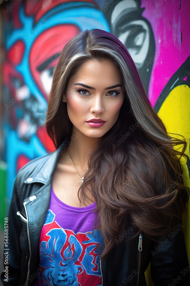 A fictional person. Beautiful young half Asian-American woman at street. Generative AI A fictional person. Beautiful young half Asian-American woman at street. Generative AI