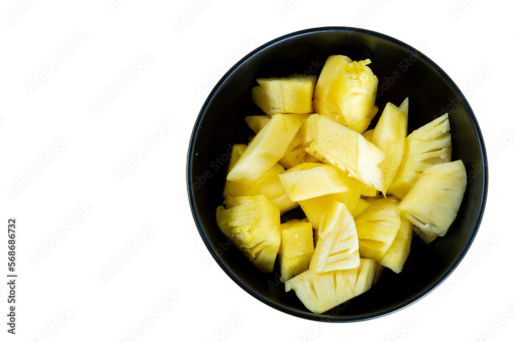 Pineapple slices isolated on black plate white background
