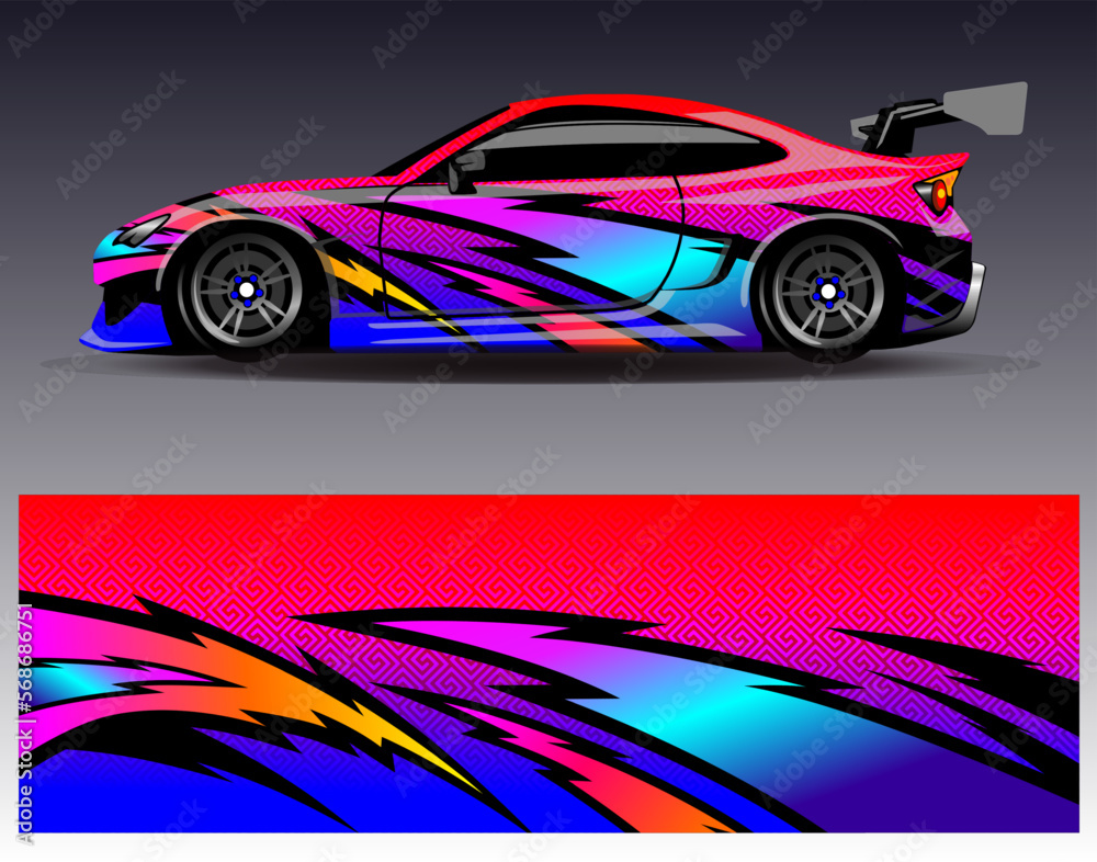 Car wrap design vector. Graphic abstract stripe racing background kit designs for wrap vehicle  race car  rally  adventure and livery