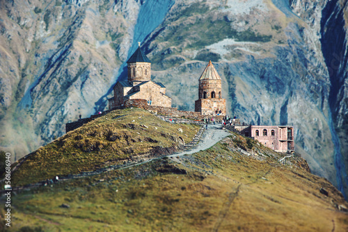Trinity Church on mountain peak in Stepantsminda, Georgia