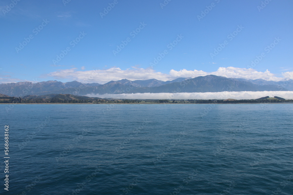Low cloud on the coast near Kaikoura on the South Island of New Zealand. Low cloud on the coast near Kaikoura on the South Island of New Zealand.