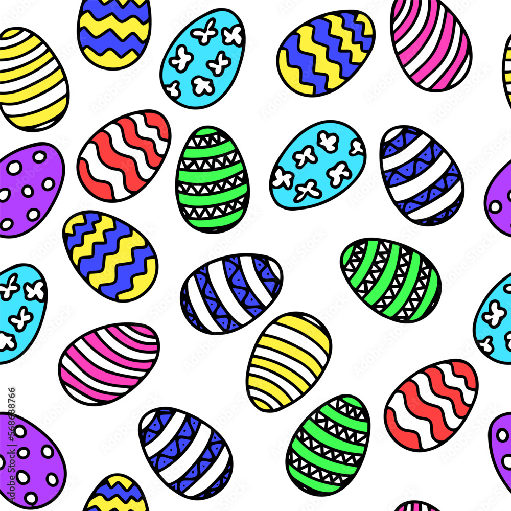Seamless eggs pattern. Easter pattern with hand draw doodle eggs with color. Vector illustration. Seamless eggs pattern. Easter pattern with hand draw doodle eggs with color. Vector illustration.