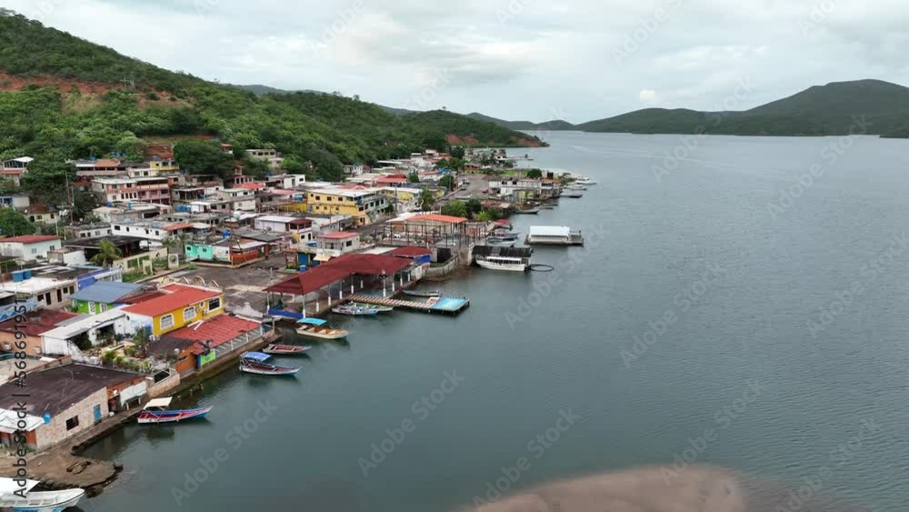 Camera moving over the waterfront of small Venezuelan town Mochima in Mochima National Park, Venezuela. Camera moving over the waterfront of small Venezuelan town Mochima in Mochima National Park, Venezuela.