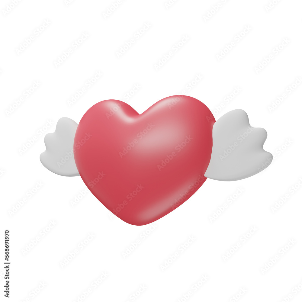 heart wing icon 3d render illustration for valentine's Day.