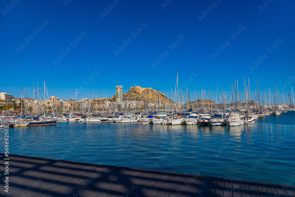 urban landscape view of the port of Alicante Spain on a sunny day
