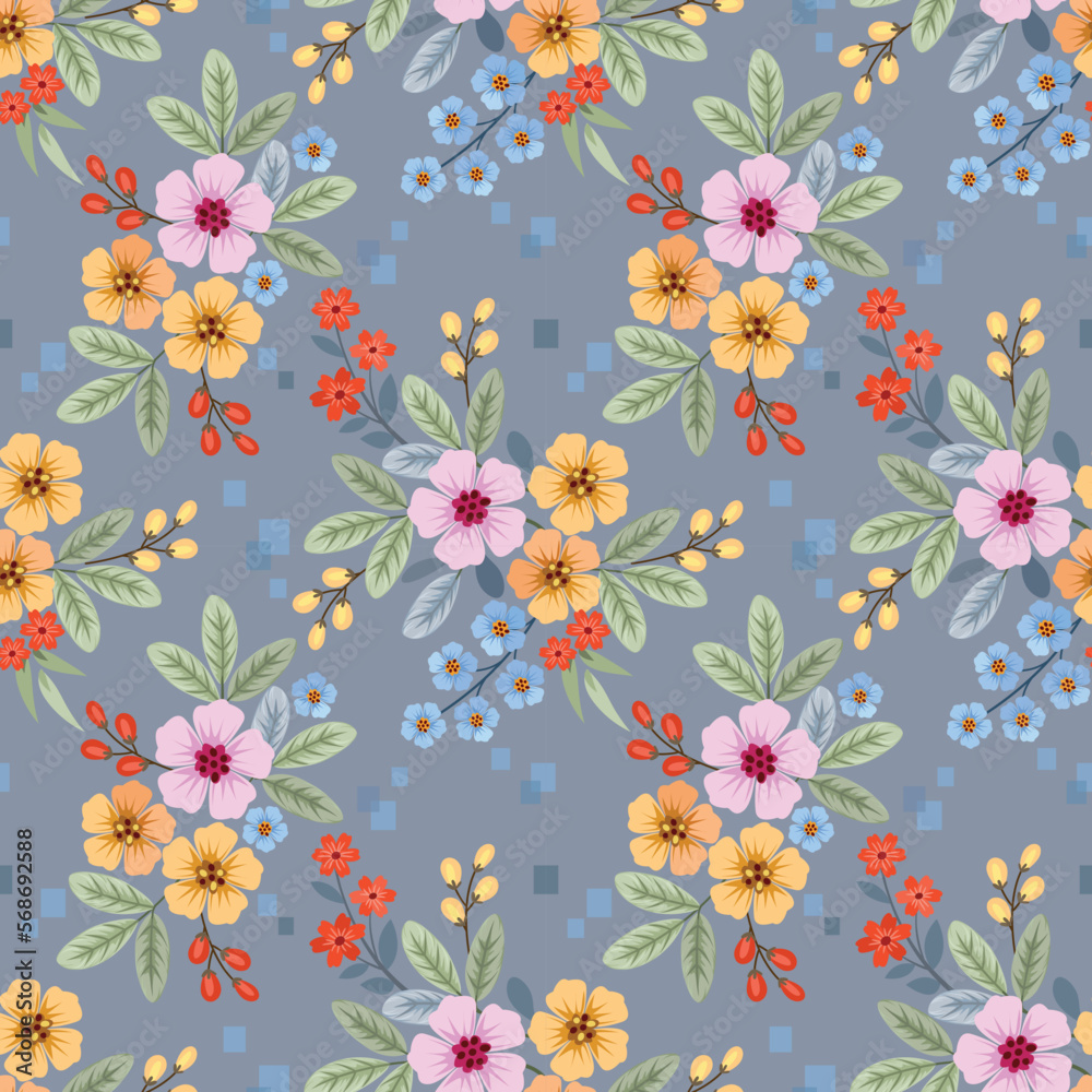 Colorful flowers and leaf design seamless pattern. Can be used for fabric textile wallpaper.