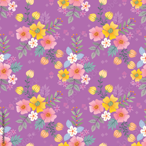 Colorful hand draw flowers seamless pattern. Can be used for fabric textile wallpaper.