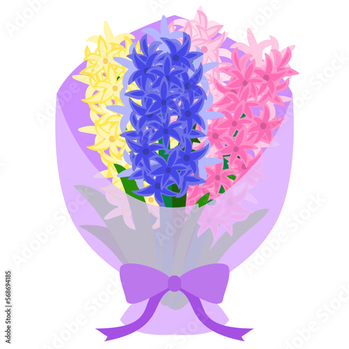 ヒヤシンスの花束。フラットなベクターイラスト。