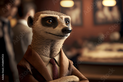Portrait d'un suricate anthropomorphe businessman travaillant dans les bureaux de sa société » IA générative photo