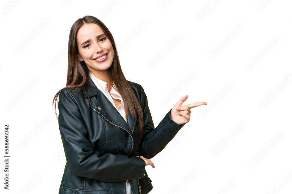 Young beautiful woman over isolated chroma key background pointing finger to the side Young beautiful woman over isolated chroma key background pointing finger to the side