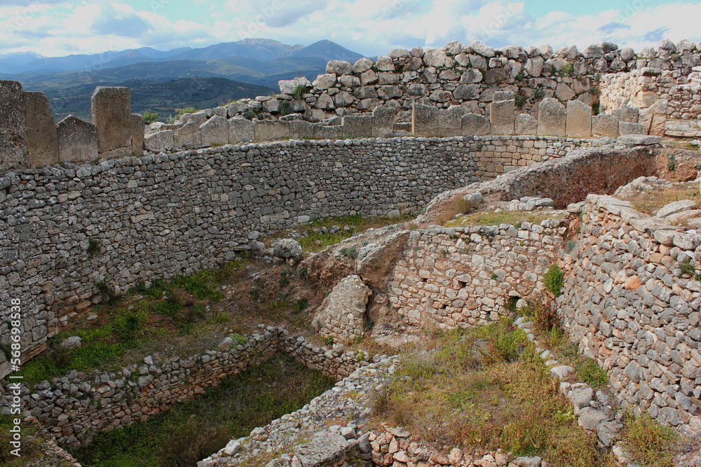 Ruins of the ancient Greek city Mycenae, Peloponnese Greece