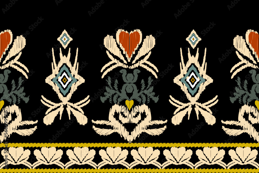 Fototapeta premium Ikat floral paisley embroidery on black background.geometric ethnic oriental pattern traditional.Aztec style abstract vector illustration.design for 