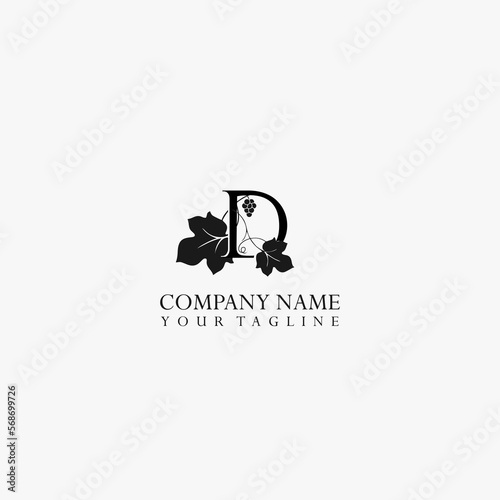 Letter D vector stock logo, abstract grape vector template. Illustration design of elegant logotype vine store on isolated background.