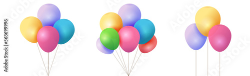 Balloons birthday isolated flying heap bunch vector illustration, happy party helium decoration clipart image