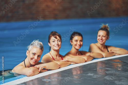Group of woman in pool having training