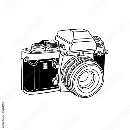 Film camera Retro collection photo equipment Hand drawn line art Illustration