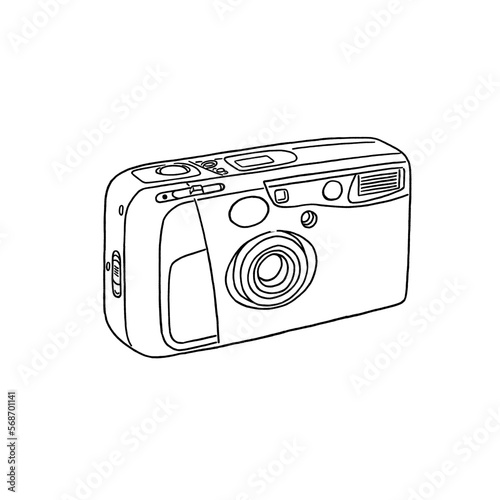 Film camera Retro collection photo equipment Hand drawn line art Illustration