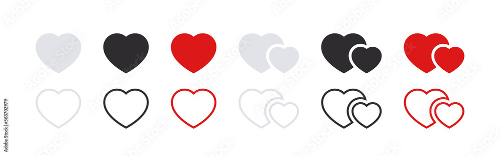 Heart shapes icons set. Symbols of love. Emoticons hearts. Vector images