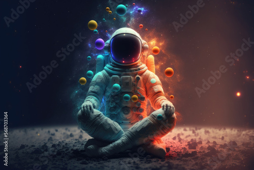 3d illustration of an astronaut meditating in outer space © Sebastian Kaulitzki