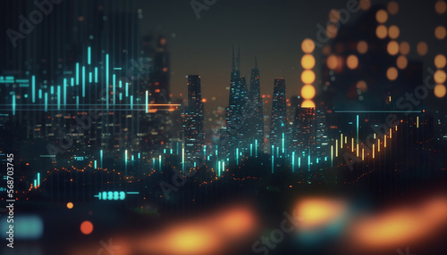 Ville intelligente la nuit, statistiques data, technologie de l'information, abstrait (AI)