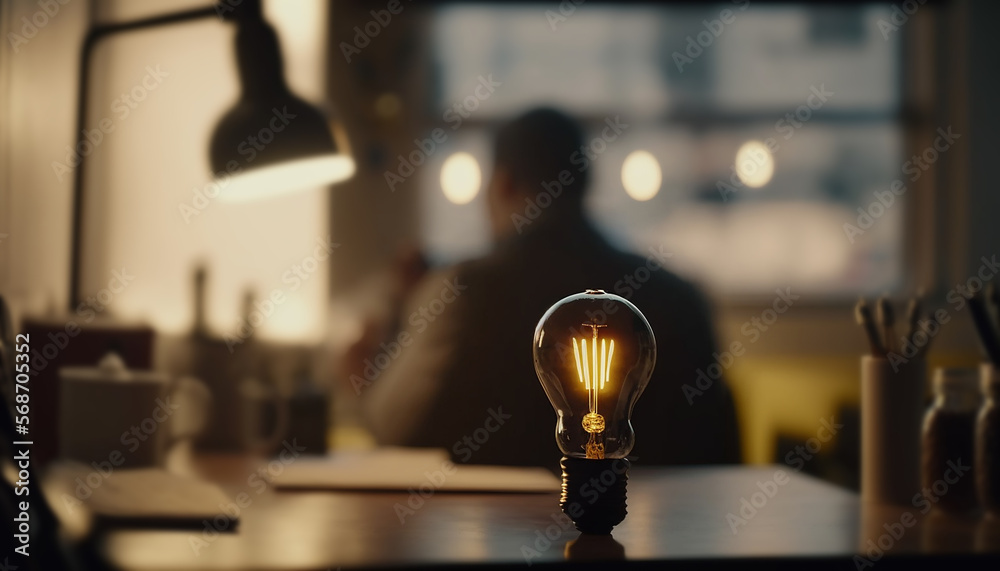 Concept de l'idée représenté par une ampoule allumée, innovation, créativité, solution business (AI) Concept de l'idée représenté par une ampoule allumée, innovation, créativité, solution business (AI)