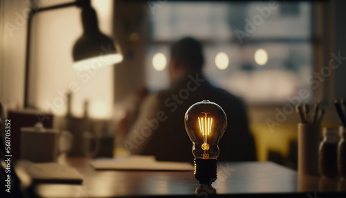 Concept de l'idée représenté par une ampoule allumée, innovation, créativité, solution business (AI)