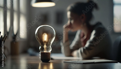 Concept de l'idée représenté par une ampoule allumée, innovation, créativité, solution business (AI)