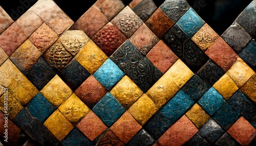 Fotografia damascus armor texture octagon pattern medieval ultra realistic hyper detailed