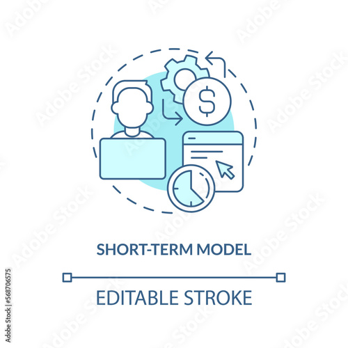 Short-term model turquoise concept icon. Temporary worker. IT staffing model abstract idea thin line illustration. Isolated outline drawing. Editable stroke. Arial, Myriad Pro-Bold fonts used