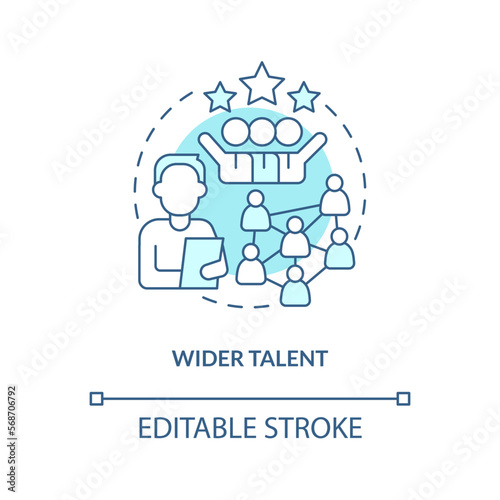 Wider talent turquoise concept icon. Access to talent pool. IT staffing service abstract idea thin line illustration. Isolated outline drawing. Editable stroke. Arial, Myriad Pro-Bold fonts used