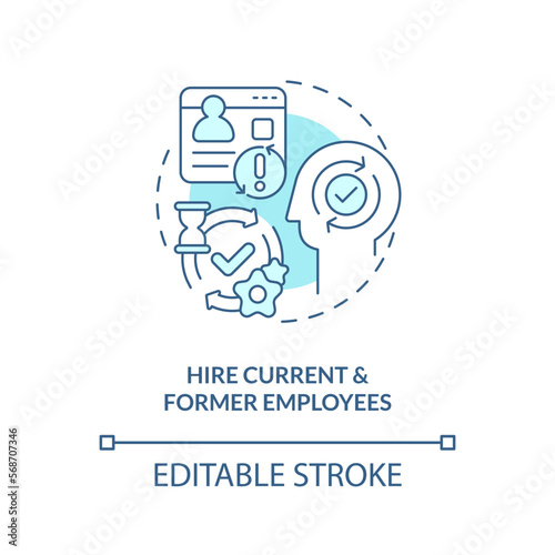 Hire current and former employees turquoise concept icon. Internal recruitment abstract idea thin line illustration. Isolated outline drawing. Editable stroke. Arial, Myriad Pro-Bold fonts used