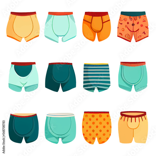 vector set illustration in cartoon line style of male underwear