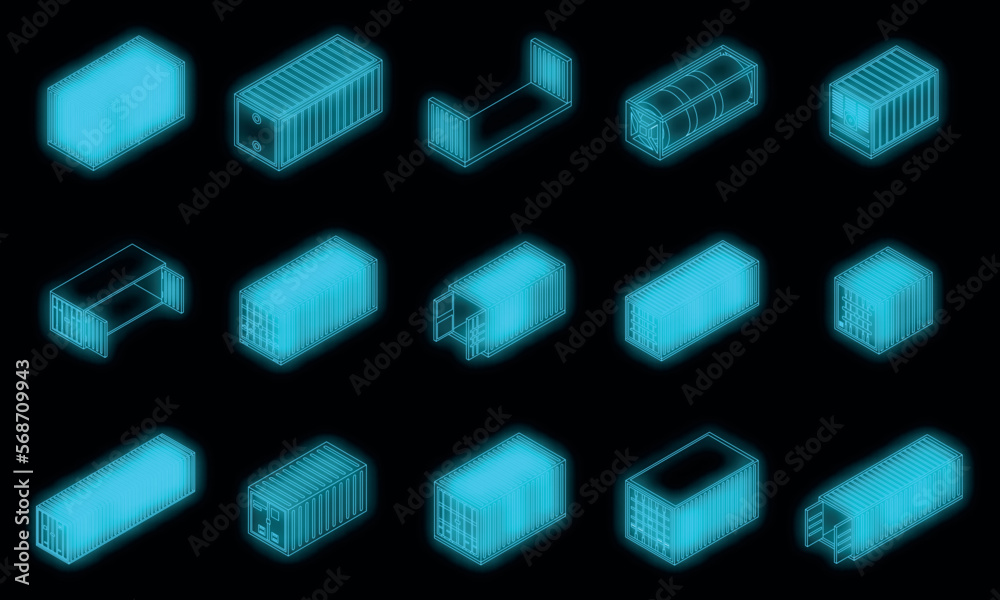 Vetor de Cargo container icons set. Isometric set of cargo container ...