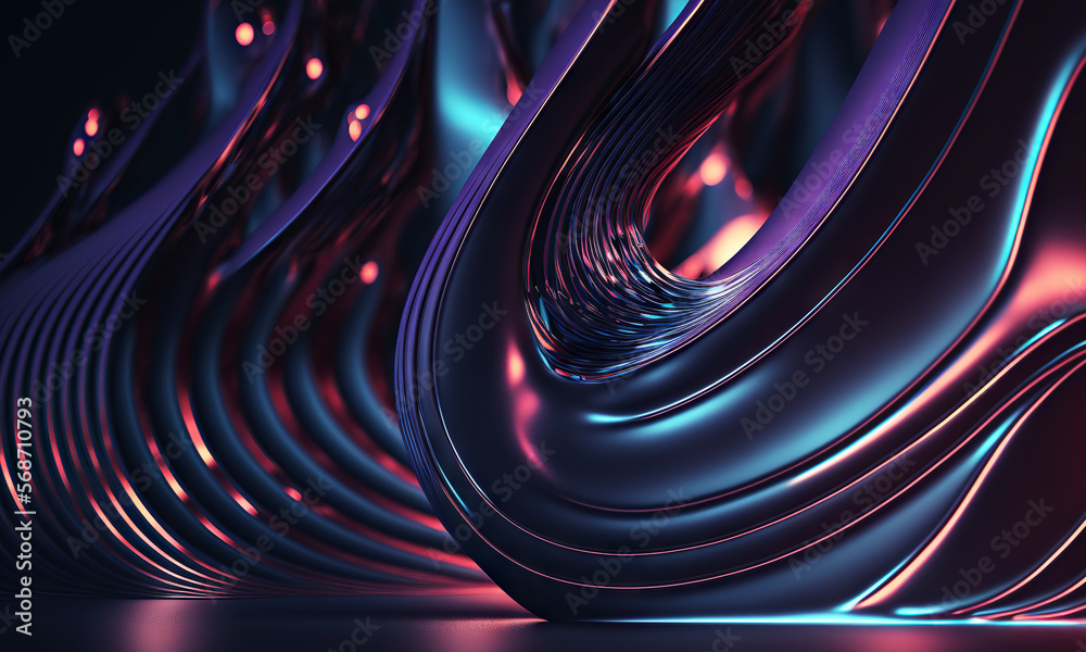 Dark purple and blue glossy wallpaper with abstract shapes. Glowing